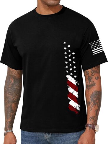 قميص KESIHAN العلم الأمريكي للرجال، قميص الحرية، قميص Patriots Punisher، تي شيرت رجالي برسومات كلاسيكية حقيقية in Kuwait