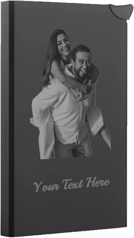 حامل بطاقات معدني منبثق قطعة واحدة مخصص للرجال - محفظة صور ونص مخصصة للرجال، تصميم للجنسين مع 6 فتحات للبطاقات - هدية للأب، الزوج، الصديق، الرئيس، أو الأصدقاء in Kuwait