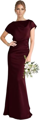 Bedlover Satin Bridesmaid Dresses 2026 Long Mermaid Ruched Cap Sleeve Formal Evening Party Gowns in Kuwait
