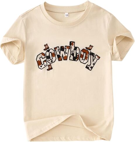 MODNTOGA Toddler Cowboy Graphic T-Shirt Kids Boy Embroidery Cow Print Western Shirt Country Crewneck Tee Tops Summer Outfit in Saudi Arabia