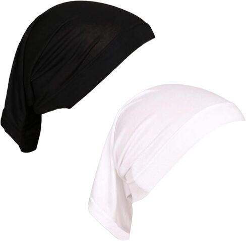 2 PCS 12×8.7Inch Under Scarf Hijab Cap Solid Color Stretch Turban Head Wrap Tube Inner Undercap for Unisex Black White in Kuwait