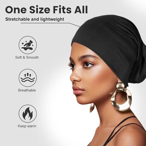 2 PCS 12×8.7Inch Under Scarf Hijab Cap Solid Color Stretch Turban Head Wrap Tube Inner Undercap for Unisex Black White in Kuwait