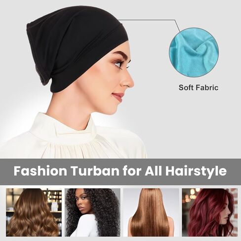 2 PCS 12×8.7Inch Under Scarf Hijab Cap Solid Color Stretch Turban Head Wrap Tube Inner Undercap for Unisex Black White in Kuwait