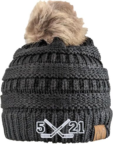 Women's Custom Ice Hockey Sticks Beanie Hat Cap, Optional Player Jersey Team Numbers, Monogrammed Winter Sewn Toque, Spirit Wear Games Mom Friend Wife Gift Clothing Present Embroidered Dark Grey in Kuwait