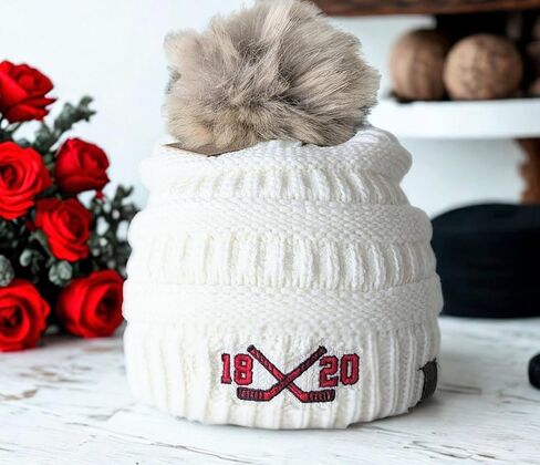 Women's Custom Ice Hockey Sticks Beanie Hat Cap, Optional Player Jersey Team Numbers, Monogrammed Winter Sewn Toque, Spirit Wear Games Mom Friend Wife Gift Clothing Present Embroidered Dark Grey in Kuwait