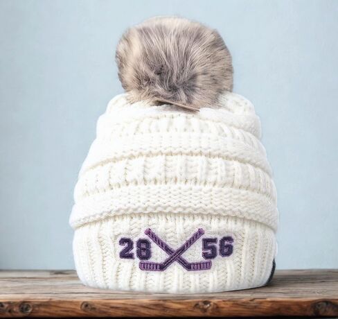 Women's Custom Ice Hockey Sticks Beanie Hat Cap, Optional Player Jersey Team Numbers, Monogrammed Winter Sewn Toque, Spirit Wear Games Mom Friend Wife Gift Clothing Present Embroidered Dark Grey in Kuwait