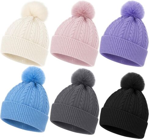 6 Pcs Women Winter Hats Beanies Pom Pom Hats Knit Cap Snow Ski Soft Warm Ski Cap for Women Men Warm Winter in Saudi Arabia