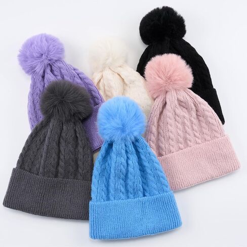 6 Pcs Women Winter Hats Beanies Pom Pom Hats Knit Cap Snow Ski Soft Warm Ski Cap for Women Men Warm Winter in Saudi Arabia