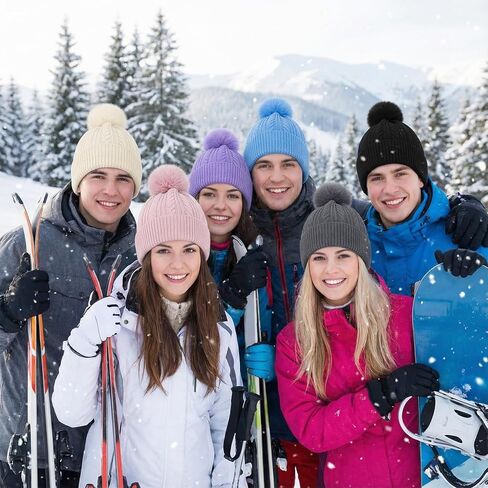 6 Pcs Women Winter Hats Beanies Pom Pom Hats Knit Cap Snow Ski Soft Warm Ski Cap for Women Men Warm Winter in Saudi Arabia