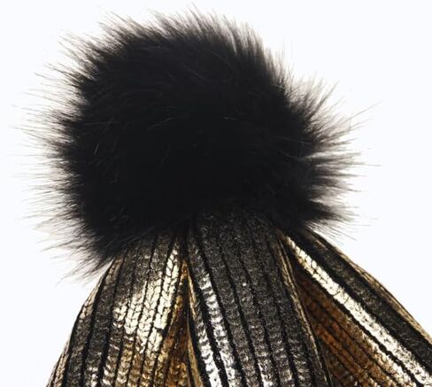 Winter and Fall Chic Beanie Metallic Shiny Beanie Skull Pom Pom Hats for Women (Gold) in Saudi Arabia
