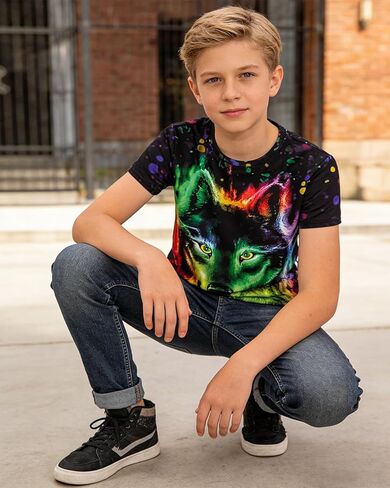 Boys 3D Print T-Shirts Girls Summer Colorful Design Graphic Tee Kids Crewneck Short Sleeve Causal Tops in Saudi Arabia