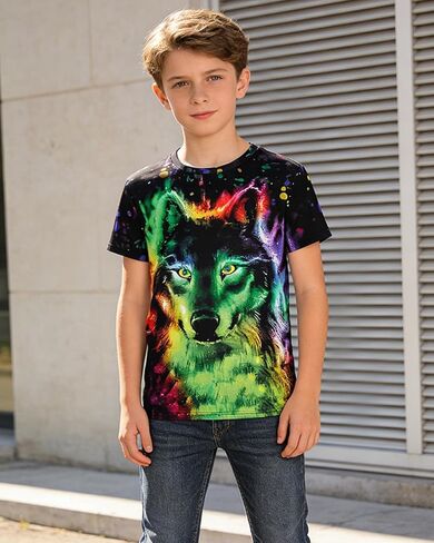 Boys 3D Print T-Shirts Girls Summer Colorful Design Graphic Tee Kids Crewneck Short Sleeve Causal Tops in Saudi Arabia