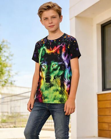Boys 3D Print T-Shirts Girls Summer Colorful Design Graphic Tee Kids Crewneck Short Sleeve Causal Tops in Saudi Arabia