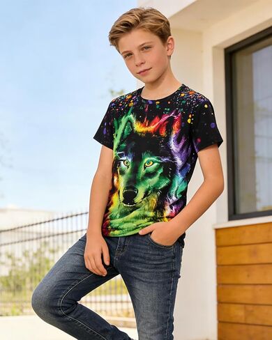 Boys 3D Print T-Shirts Girls Summer Colorful Design Graphic Tee Kids Crewneck Short Sleeve Causal Tops in Saudi Arabia
