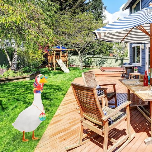 3 Pcs Easter Hippie Porch Goose Outfit for 23''/ 17'' Plastic Lawn Summer Goose Costume 70s Tie Dye Rainbow Leopard Clothes Hippie Headband Necklace Sunglasses for Outdoor Yard Lawn in Saudi Arabia