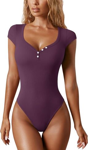 OQQ Women Short Cap Sleeves Bodysuit Tummy Control Shapewear One Piece Leotard Thong Shirts Going Out Tops in Saudi Arabia