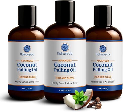سحب الزيت | سحب زيت جوز الهند المتقدم | زيت السحب - 20 أونصة سائلة - زيت جوز الهند البكر الممتاز والنعناع - لثة صحية وأسنان قوية - أفضل غسول فم لسحب الزيت (عبوة من قطعتين) in Kuwait