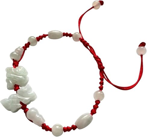Unik22 Lucky Jade "Dragon & Monkey" سوار أحمر قابل للتعديل، سوار Lucky Two متوافق مع Jade Animal Zodiacs لبعضهم البعض! للجنسين in Saudi Arabia