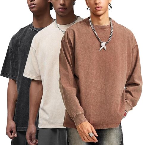 Arssm Mens Oversized T Shirts Cotton Acid Wash T-Shirts Baggy Vintage Tees Loose Fit Heavyweight Streetwear Tops in Saudi Arabia