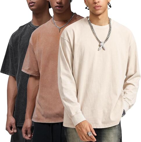 Arssm Mens Oversized T Shirts Cotton Acid Wash T-Shirts Baggy Vintage Tees Loose Fit Heavyweight Streetwear Tops in Saudi Arabia