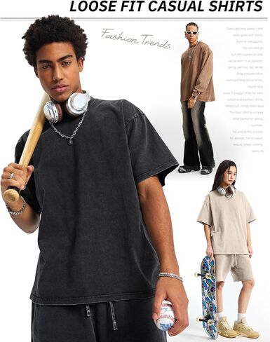 Arssm Mens Oversized T Shirts Cotton Acid Wash T-Shirts Baggy Vintage Tees Loose Fit Heavyweight Streetwear Tops in Saudi Arabia