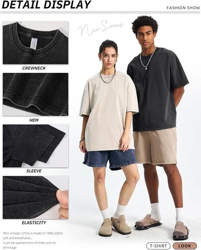 Arssm Mens Oversized T Shirts Cotton Acid Wash T-Shirts Baggy Vintage Tees Loose Fit Heavyweight Streetwear Tops in Saudi Arabia