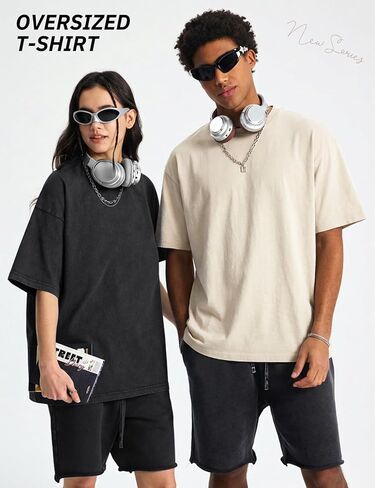 Arssm Mens Oversized T Shirts Cotton Acid Wash T-Shirts Baggy Vintage Tees Loose Fit Heavyweight Streetwear Tops in Saudi Arabia
