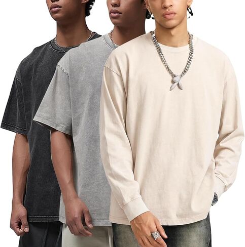 Arssm Mens Oversized T Shirts Cotton Acid Wash T-Shirts Baggy Vintage Tees Loose Fit Heavyweight Streetwear Tops in Saudi Arabia