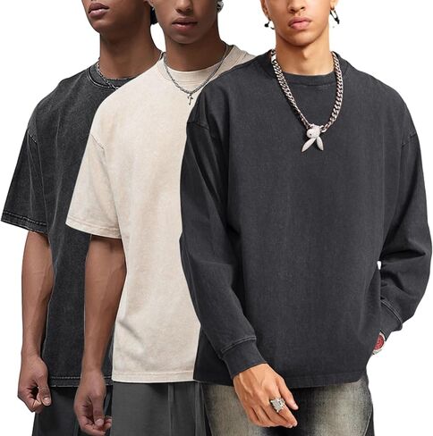 Arssm Mens Oversized T Shirts Cotton Acid Wash T-Shirts Baggy Vintage Tees Loose Fit Heavyweight Streetwear Tops in Saudi Arabia