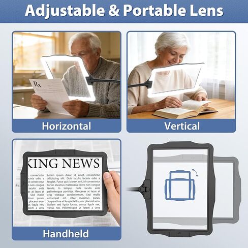عدسة مكبرة مع ضوء لكبار السن وكبار السن الذين يقرؤون صفحة كاملة، عدسة مكبرة كبيرة مستطيلة الشكل مع مصباح LED لسطح المكتب قابل للتعتيم، عدسة مكبرة بدون استخدام اليدين لأعمال الخياطة والرسم اليدوية in Kuwait