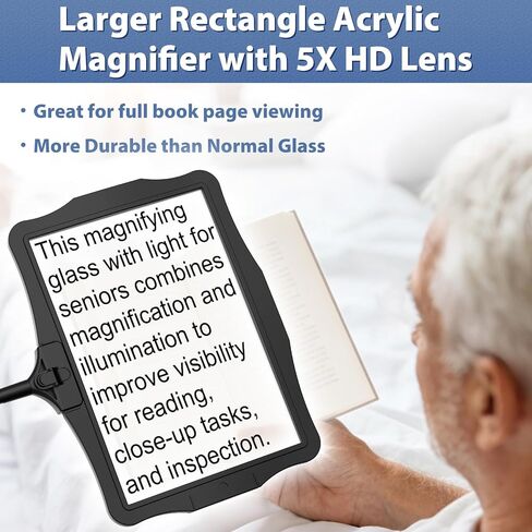 عدسة مكبرة مع ضوء لكبار السن وكبار السن الذين يقرؤون صفحة كاملة، عدسة مكبرة كبيرة مستطيلة الشكل مع مصباح LED لسطح المكتب قابل للتعتيم، عدسة مكبرة بدون استخدام اليدين لأعمال الخياطة والرسم اليدوية in Kuwait
