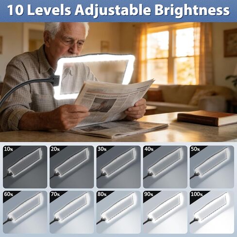 عدسة مكبرة مع ضوء لكبار السن وكبار السن الذين يقرؤون صفحة كاملة، عدسة مكبرة كبيرة مستطيلة الشكل مع مصباح LED لسطح المكتب قابل للتعتيم، عدسة مكبرة بدون استخدام اليدين لأعمال الخياطة والرسم اليدوية in Kuwait