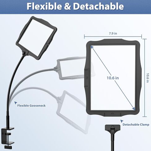 عدسة مكبرة مع ضوء لكبار السن وكبار السن الذين يقرؤون صفحة كاملة، عدسة مكبرة كبيرة مستطيلة الشكل مع مصباح LED لسطح المكتب قابل للتعتيم، عدسة مكبرة بدون استخدام اليدين لأعمال الخياطة والرسم اليدوية in Kuwait