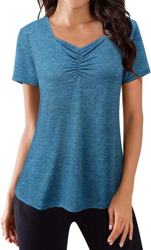 Vldnery Women's Yoga Top Square Neck Loose Fit Athletic Moisture Wicking Quick Dry Running Workout Top in Kuwait