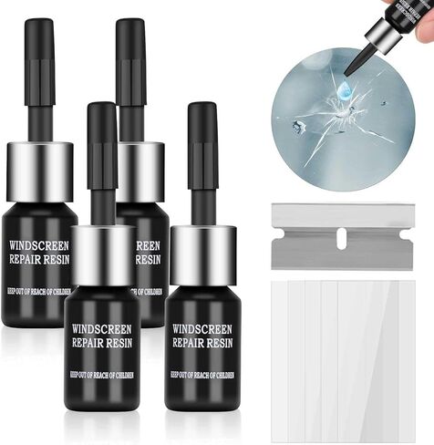 طقم إصلاح الزجاج الأمامي للسيارة (4 قطع)، طقم إصلاح تشققات الزجاج الأمامي، أداة الزجاج الأمامي للسيارة لإصلاح الرقائق، سائل إصلاح زجاج النانو، صدع على شكل نجمة in Kuwait