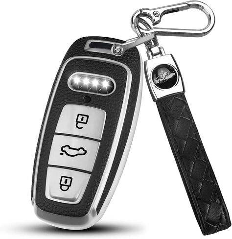 QBUC لغطاء Audi Key Fob مع سلسلة مفاتيح، واقي حافظة مفاتيح TPU الناعم لمفتاح Audi A3 A6 A8 Q7 Q8 E-Tron RS6 الذكي (B: أسود) in Kuwait