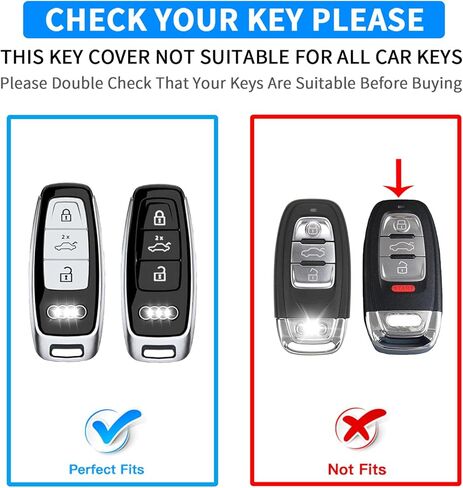 QBUC لغطاء Audi Key Fob مع سلسلة مفاتيح، واقي حافظة مفاتيح TPU الناعم لمفتاح Audi A3 A6 A8 Q7 Q8 E-Tron RS6 الذكي (B: أسود) in Kuwait
