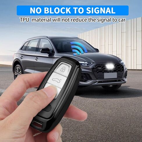 QBUC لغطاء Audi Key Fob مع سلسلة مفاتيح، واقي حافظة مفاتيح TPU الناعم لمفتاح Audi A3 A6 A8 Q7 Q8 E-Tron RS6 الذكي (B: أسود) in Kuwait