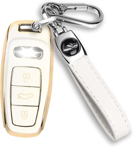 QBUC لغطاء Audi Key Fob مع سلسلة مفاتيح، واقي حافظة مفاتيح TPU الناعم لمفتاح Audi A3 A6 A8 Q7 Q8 E-Tron RS6 الذكي (B: أسود) in Kuwait