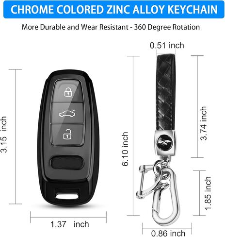 QBUC لغطاء Audi Key Fob مع سلسلة مفاتيح، واقي حافظة مفاتيح TPU الناعم لمفتاح Audi A3 A6 A8 Q7 Q8 E-Tron RS6 الذكي (B: أسود) in Kuwait