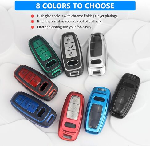 QBUC لغطاء Audi Key Fob مع سلسلة مفاتيح، واقي حافظة مفاتيح TPU الناعم لمفتاح Audi A3 A6 A8 Q7 Q8 E-Tron RS6 الذكي (B: أسود) in Kuwait