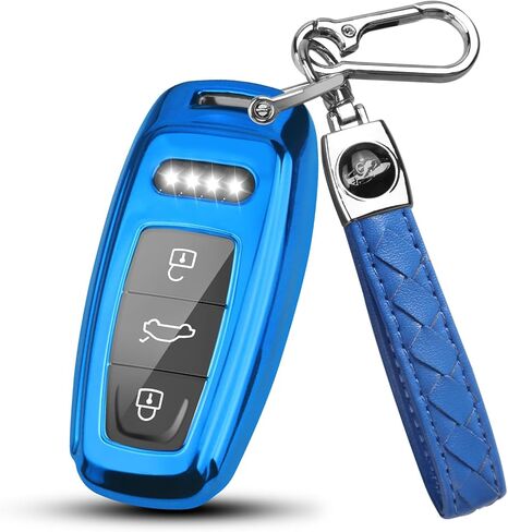 QBUC لغطاء Audi Key Fob مع سلسلة مفاتيح، واقي حافظة مفاتيح TPU الناعم لمفتاح Audi A3 A6 A8 Q7 Q8 E-Tron RS6 الذكي (B: أسود) in Kuwait