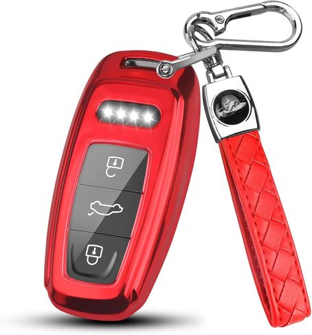 QBUC لغطاء Audi Key Fob مع سلسلة مفاتيح، واقي حافظة مفاتيح TPU الناعم لمفتاح Audi A3 A6 A8 Q7 Q8 E-Tron RS6 الذكي (B: أسود) in Kuwait