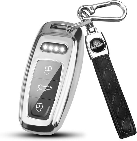 QBUC لغطاء Audi Key Fob مع سلسلة مفاتيح، واقي حافظة مفاتيح TPU الناعم لمفتاح Audi A3 A6 A8 Q7 Q8 E-Tron RS6 الذكي (B: أسود) in Kuwait