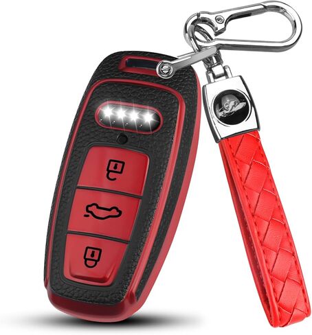 QBUC لغطاء Audi Key Fob مع سلسلة مفاتيح، واقي حافظة مفاتيح TPU الناعم لمفتاح Audi A3 A6 A8 Q7 Q8 E-Tron RS6 الذكي (B: أسود) in Kuwait