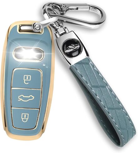 QBUC لغطاء Audi Key Fob مع سلسلة مفاتيح، واقي حافظة مفاتيح TPU الناعم لمفتاح Audi A3 A6 A8 Q7 Q8 E-Tron RS6 الذكي (B: أسود) in Kuwait