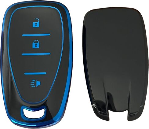 لأنظمة الدخول بدون مفتاح لـ Chevy Key Fob Shell مناسبة لـ Chevy Spark Traverse Equinox Trailblazer Trax 3 أزرار غطاء المفتاح الذكي (أسود-أزرق) in Saudi Arabia