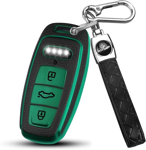 QBUC لغطاء Audi Key Fob مع سلسلة مفاتيح، واقي حافظة مفاتيح TPU الناعم لمفتاح Audi A3 A6 A8 Q7 Q8 E-Tron RS6 الذكي (B: أسود) in Kuwait