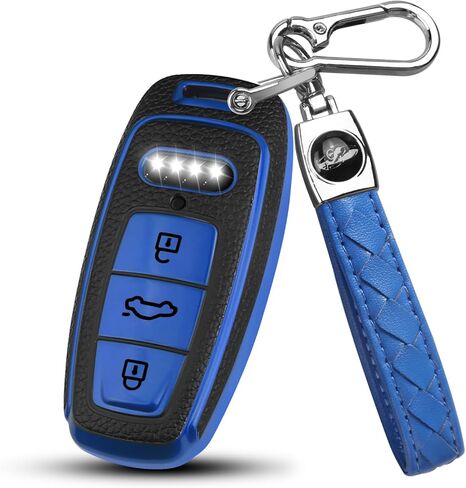 QBUC for Audi Key Fob Cover with Keychain,Soft TPU Key Case Protector for Audi A3 A6 A8 Q7 Q8 E-Tron RS6 Smart Key (B:Black) in Saudi Arabia