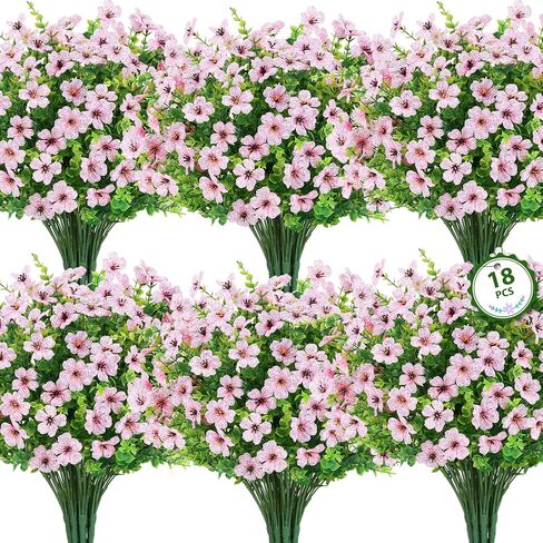 Roberly 18 حزمة من الزهور الاصطناعية للخارج، زهور الأقحوان الحريرية المقاومة للأشعة فوق البنفسجية مع سيقان الأوكالبتوس الخضراء ونباتات بلاستيكية صناعية لديكور المنزل في الفناء والحديقة في الربيع والصيف، ألوان مختلطة in Kuwait